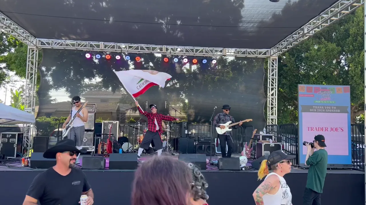 Wide view of the Camarillo Fiesta community stage, performers and audience