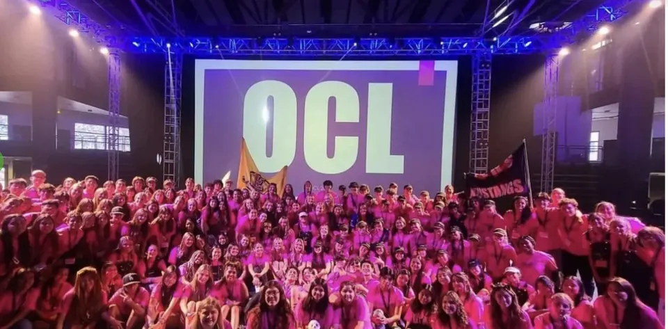 Orange County Leadership Association student leaders gathered on stage at the UCSB Events Center
